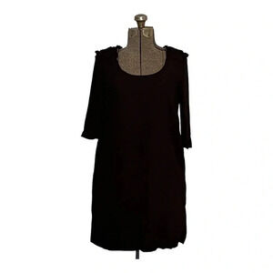 SFERA PERFECT BLACK DRESS MIDI LONG SLEEVE RUFFLE‎ SHOULDER DETAIL SIZE SMALL